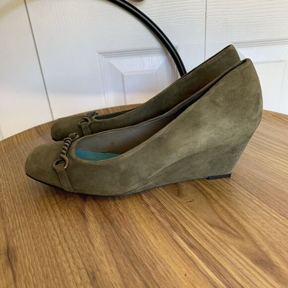 fs/ny French Sole Zeppa Green Suede Leather Wedges Shoes Size 7 - Picture 11 of 13